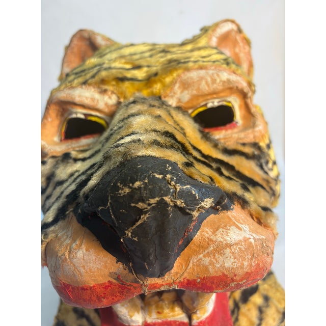 Pair of Vintage Hand Painted Folk Art Tiger and Cheetah Masks For Sale In Chicago - Image 6 of 12