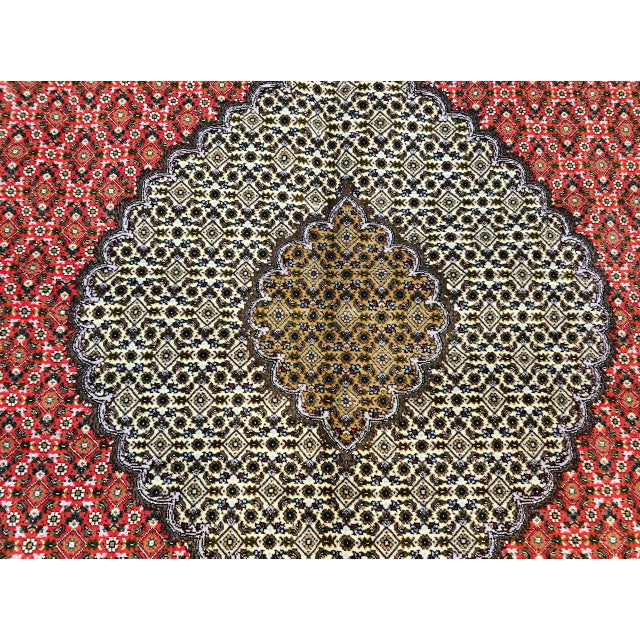 Antique Persian Tabriz Mahi Rug, Hand-Knotted Wool & Silk, Herati Geometric Pattern, Red & Ivory, 7x10 For Sale - Image 15 of 17