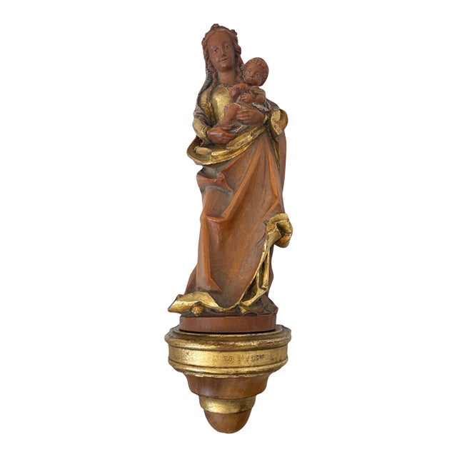 Karl Storr Munich Hand Carved Virgin Mary & Jesus Wood & Gold Gilt. Wall Shelf For Sale