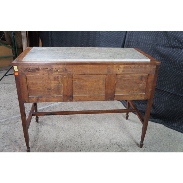 Antique American Sheraton Inlaid Mahogany Marble Top Writing Desk Library Table For Sale - Image 14 of 14