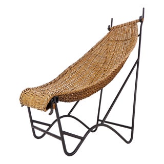 High-Back Lounge Chair in Iron & Wicker in the style of John Risley, France, 1950s For Sale