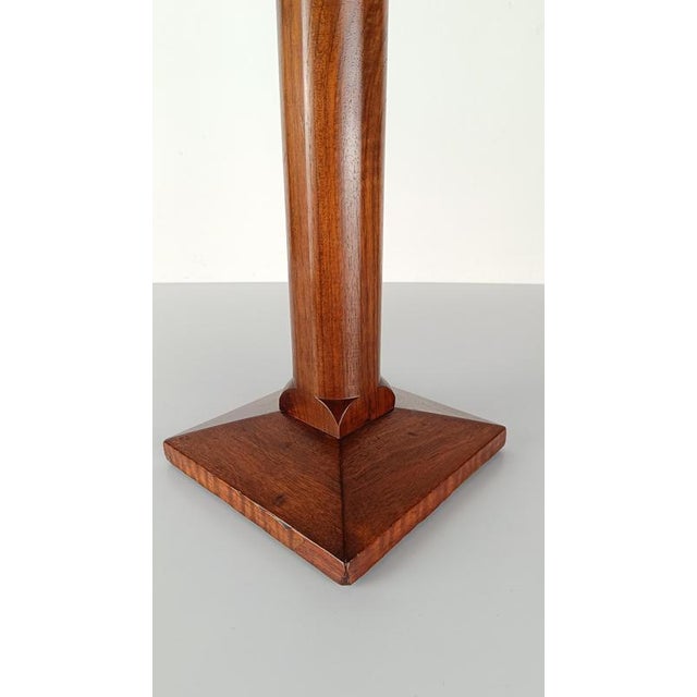 1930s Vintage Art Deco Walnut Side Tables with Carved Column Pedestals, 1930s, Set of 2 For Sale - Image 5 of 18