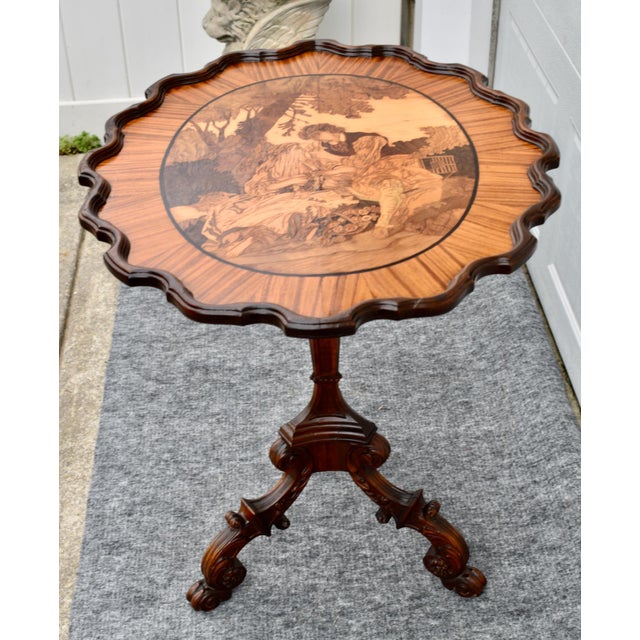 Rustic Vintage Black Forest Walnut Tilt Top Table Marquetry Wood Inlay For Sale - Image 3 of 18