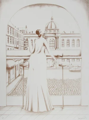 Branko Bahunek, in the Cafe (Sepia), Lithograph