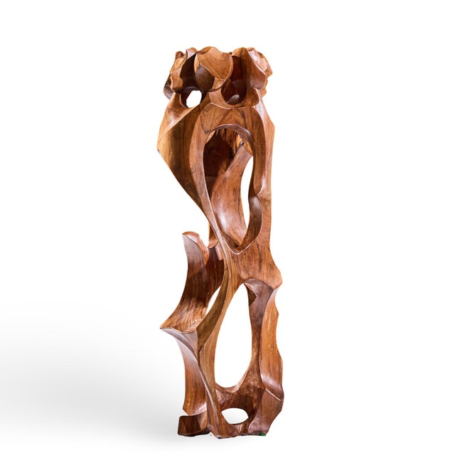 Luis Potosi Ecuadorian Modernist Abstract Carved Wood Sculpture This sculpture measures: 9 wide x 9 deep x 25 inches high...