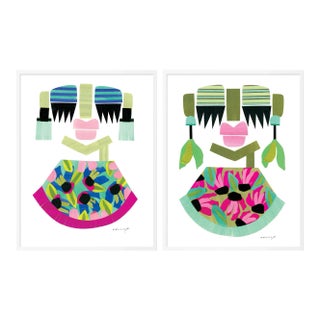 Clara & Amara Diptych by Melvin G in White Frame, Large Art Print For Sale