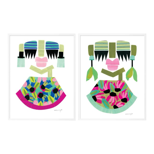 Clara & Amara Diptych by Melvin G in White Frame, Large Art Print For Sale