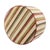 This modern upholstered ottoman features a lively multicolored vertical stripe pattern set against a soft neutral ground,...