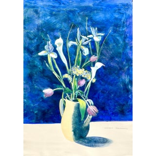 Contemporary "Calla Lilies, Iris and Tulips" Painting on Paper For Sale