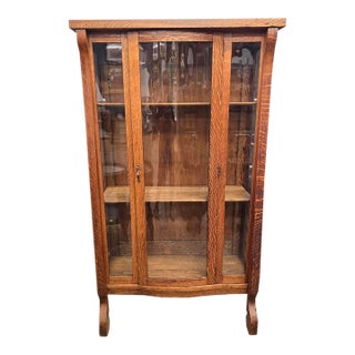 Antique Tiger Oak Empire China Cabinet For Sale
