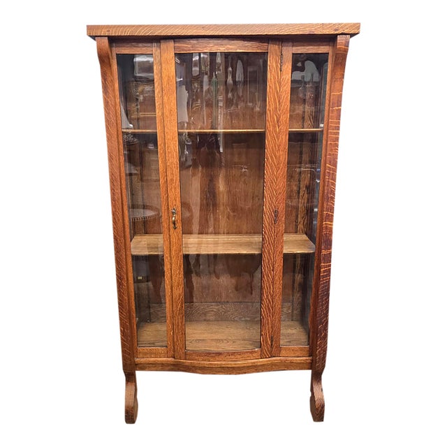 Antique Tiger Oak Empire China Cabinet For Sale