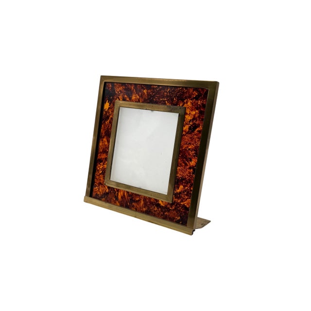 Mid-Century Modern Hollywood Regency Acrylic Glass and Brass Picture Frame, Italy, 1970s For Sale - Image 3 of 12