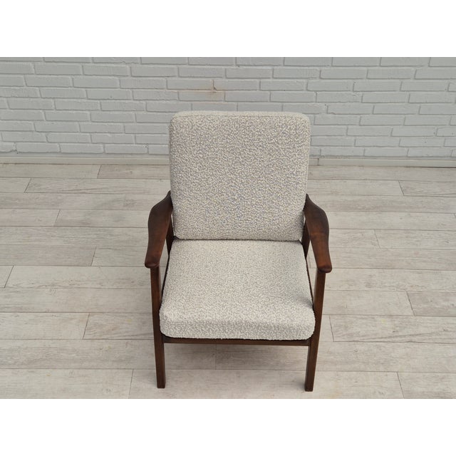 Danish Armchair in White Furniture Fabric & Beech, 1960s For Sale - Image 4 of 18