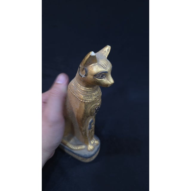 Stone Vintage Egyptian Statue of Goddess Bastet Cat Figure Egyptian Civilization Bc For Sale - Image 7 of 8