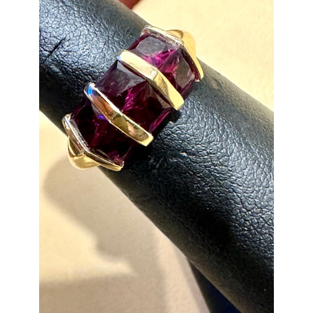 Metal Affordable 6 Square Garnet Ring 14 Karat Yellow Gold Size 6.75 For Sale - Image 7 of 18