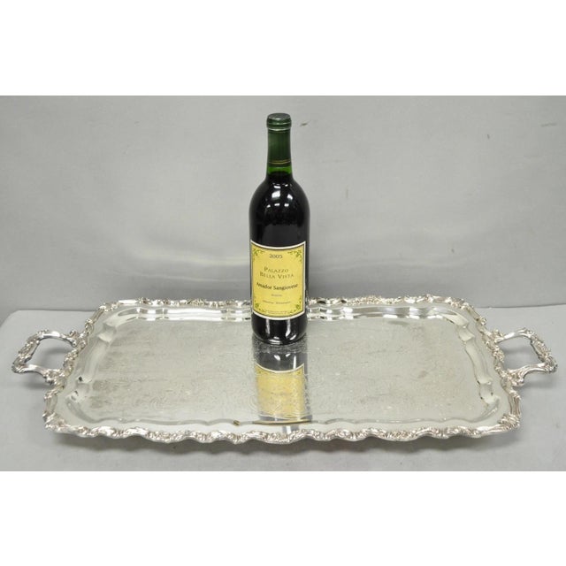 Vintage Taunton Statehouse Victorian Style Silver Plated Narrow Serving Platter Bar Tray Raised on Feet. Circa Late 20th...