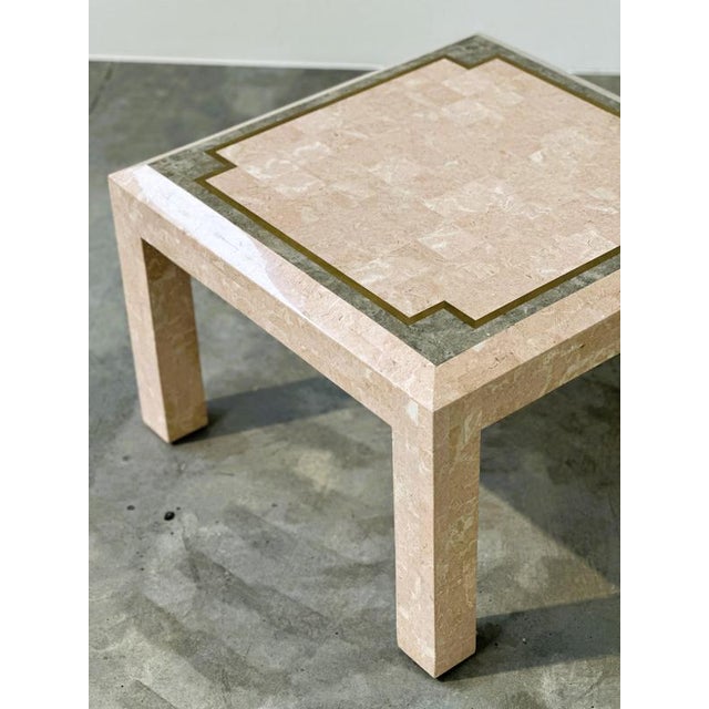 Postmodern Pink Marble Coffee Table with Brass Inlay, Italy, 1980s For Sale - Image 6 of 8