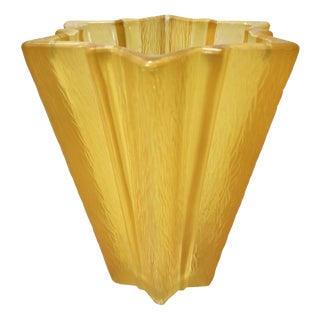 Art Deco Star Shaped Yellow Glass Vase by Pierre Davesn for Daum, 1940s For Sale