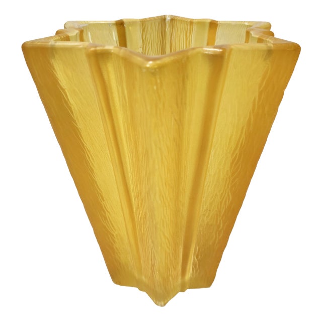 Art Deco Star Shaped Yellow Glass Vase by Pierre Davesn for Daum, 1940s For Sale