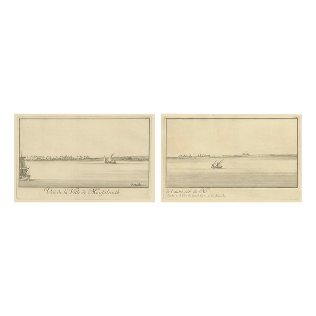 Across the Nile with Distant Pyramids, 1755, Paper, Set of 2 For Sale