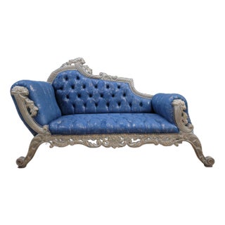 1970s Mid-Century Tufted Cobalt Blue Velvet Chaise Lounge For Sale