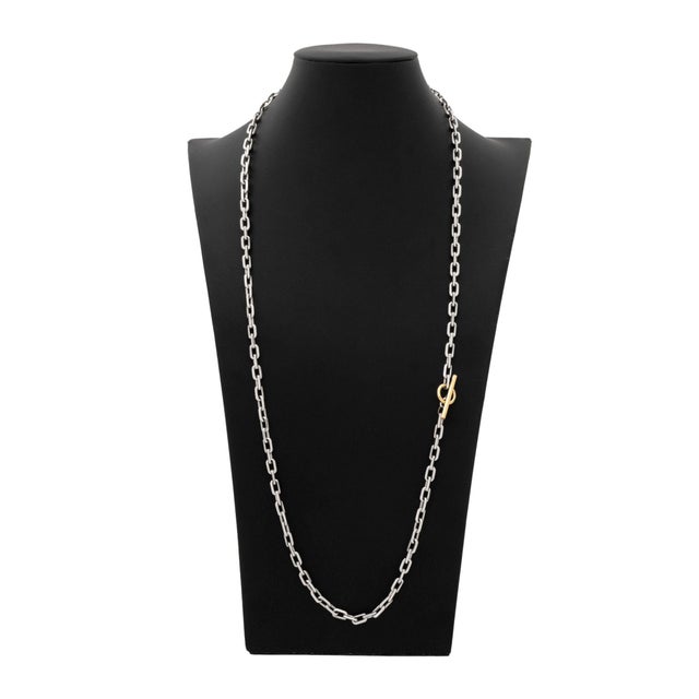 925 Silver 18k Yellow Gold Paper Clip Necklace For Sale - Image 4 of 8