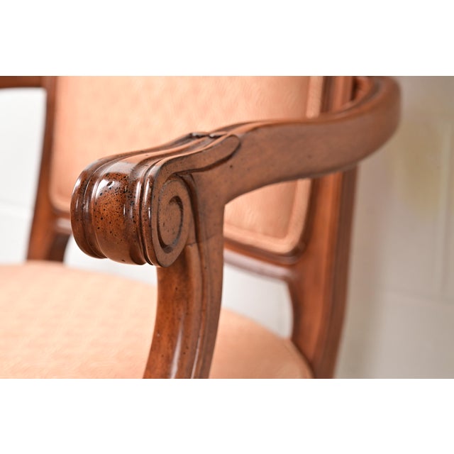 Wood Baker Furniture French Provincial Louis XV Carved Walnut Armchairs or Dining Captain Chairs, Pair For Sale - Image 7 of 13
