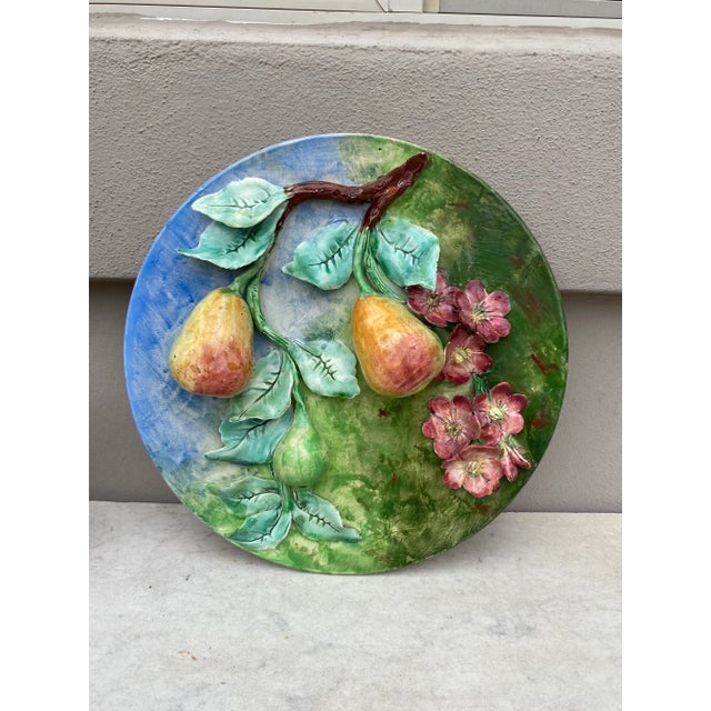 Ceramic 19th Century Majolica Pears Wall Platter Longchamp For Sale - Image 7 of 7