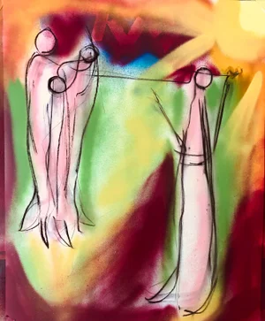 “The Meeting” Original Painting Mixed-Media by Erik Sulander on Paper 22x28