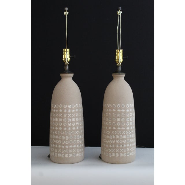 Mid 20th Century Accolay Style Ceramic Lamps - a Pair For Sale - Image 9 of 12