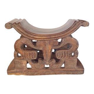 Lg Old Nobility Ashanti Carved Wood Stool For Sale