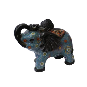 Oriental Chinese Metal Blue Enamel Cloisonne Elephant Figure