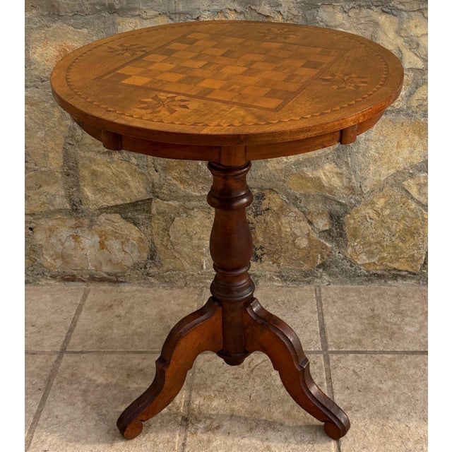 Victorian Round Game Table With Marquetry Top, 1940s For Sale - Image 3 of 10