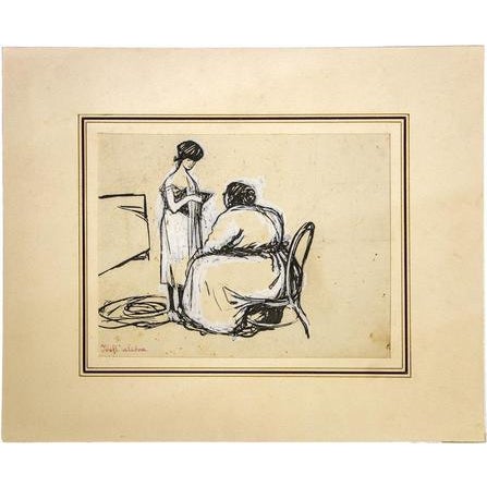 Nell'alcova is an original drawing in mixed media, ink, pencil and white lead on cardboard ,realized in 1902 ca. by...