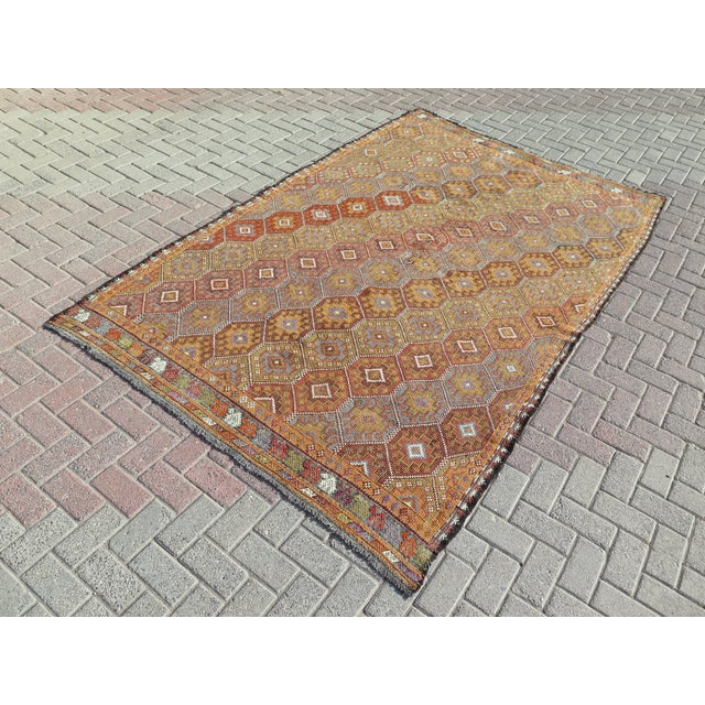 Mid 20th Century Mid 20th Century Vintage Handmade Embroidery Rug Boho Turkish Area Rug For Sale - Image 5 of 11