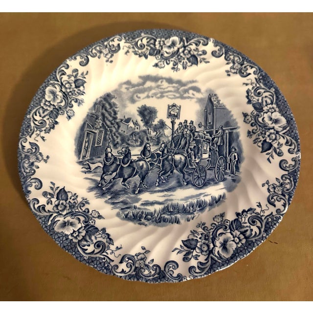 Vintage Blue and White Ironstone Plate Titled 'Coaching Scenes' by Johnson Brothers For Sale - Image 10 of 11