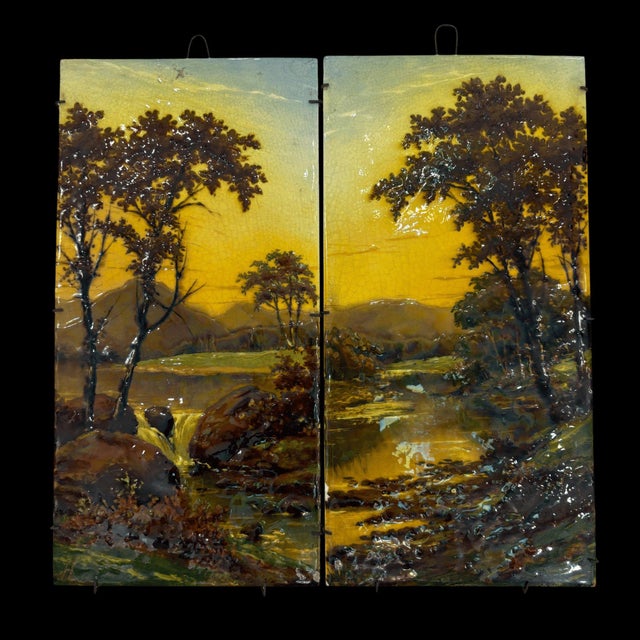 19th Century River Landscapes, 19th Century, Ceramic, Set of 2 For Sale - Image 5 of 5