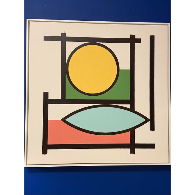 2020s French Artist Patrice Bertin Geometric Composition Framed Oil on Canvas Signed and Dated For Sale - Image 5 of 7