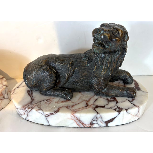2020s Neoclassical Style Italian Bronze Lions on Marble Sculptures For Sale - Image 5 of 5