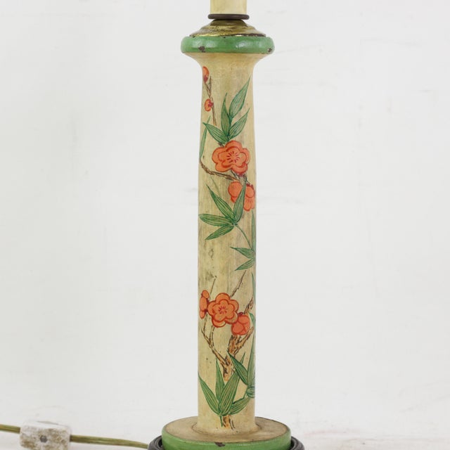 Mid 20th Century Vintage Hand-Painted Candlestick Lamp With Chinoiserie Floral and Bamboo Motif For Sale - Image 5 of 11