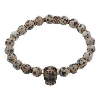 Dalmatian Jasper Beaded Dog Charm Bracelet For Sale