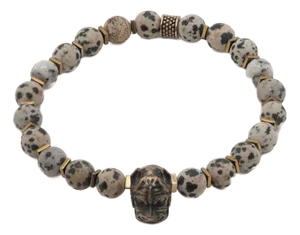 Dalmatian Jasper Beaded Dog Charm Bracelet