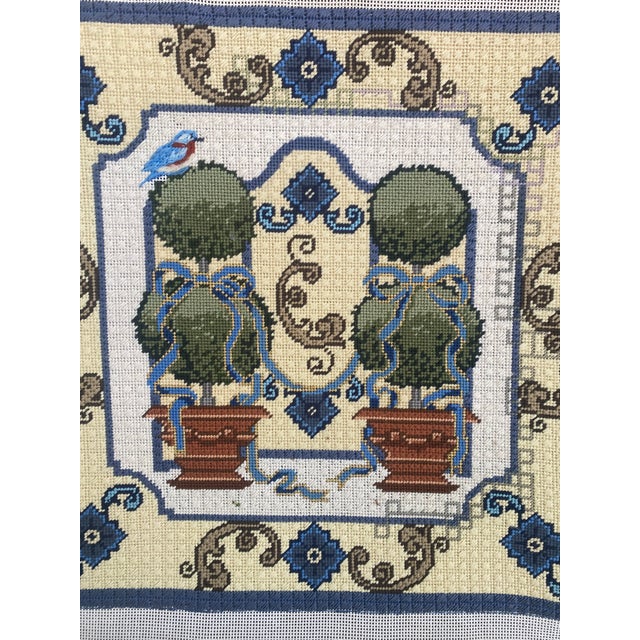 Traditional Vintage Hand Made Cross Stitch of Topiaries on Working Frame For Sale - Image 3 of 5