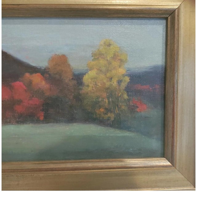 Realism Autumn Landscape Oil Painting O/C. Beautiful Landscape Fall Colors Tree Line on Meadow For Sale - Image 3 of 4