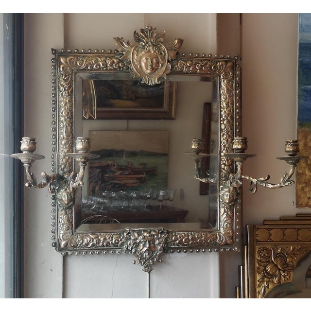 Gothic Style Bronze Wall Mirror with Candleholders For Sale - Image 11 of 12