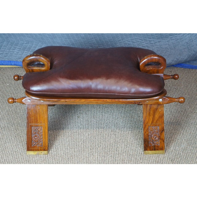 Mid 20th Century Moroccan Leather Saddle Camel Stool Foot Rest Ottoman Pouf Bench Seat For Sale - Image 6 of 14