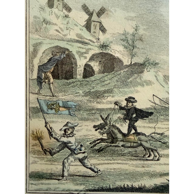 French Antique Satirical Ballooning Hand-Colored Etching Titled "Moyen Infaillible De Diriger Les Ballons", Originally Produced 1785, Worm Wood Frame For Sale - Image 4 of 12