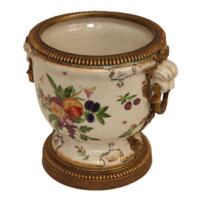 United Wilson Chinese Porcelain Brass Mounted Planter, Vase Chairish