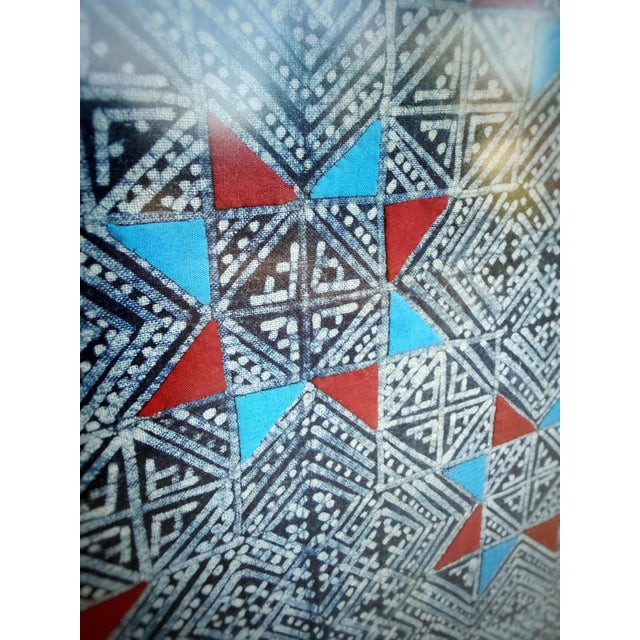 Vintage Indigo Boho Textile Wall Art | Framed Geometric Textile | Red & Turquoise For Sale - Image 4 of 11