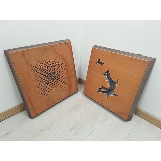 Brown Panels in Worked Wood by Angelo Mangiarotti for Arquati, 1970s, Set of 2 For Sale - Image 8 of 18